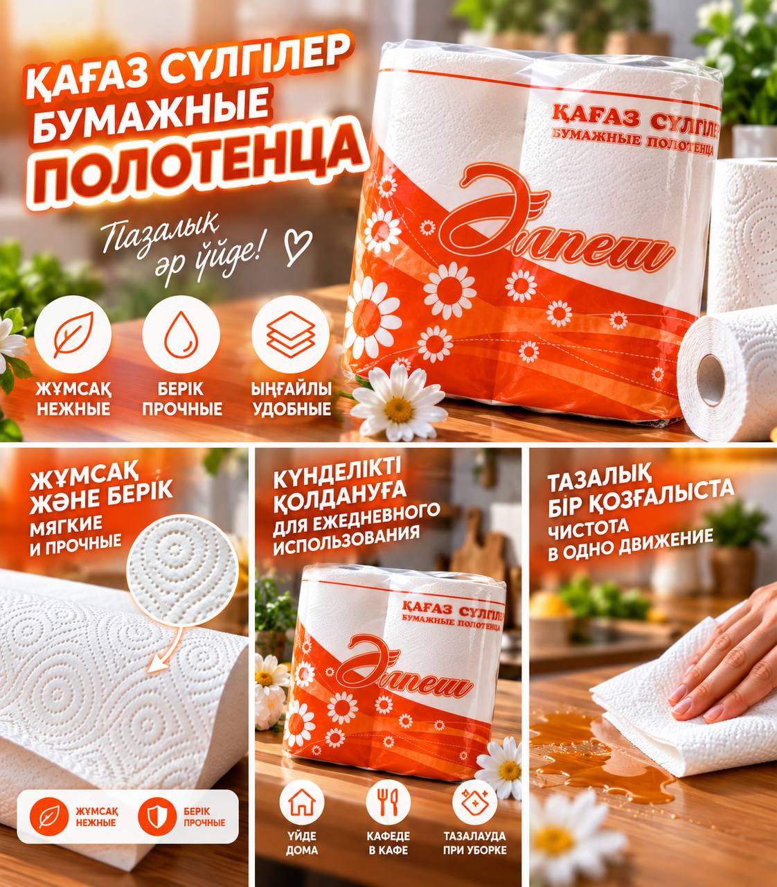 Бумажные полотенца «Әлпеш», 2 рулона